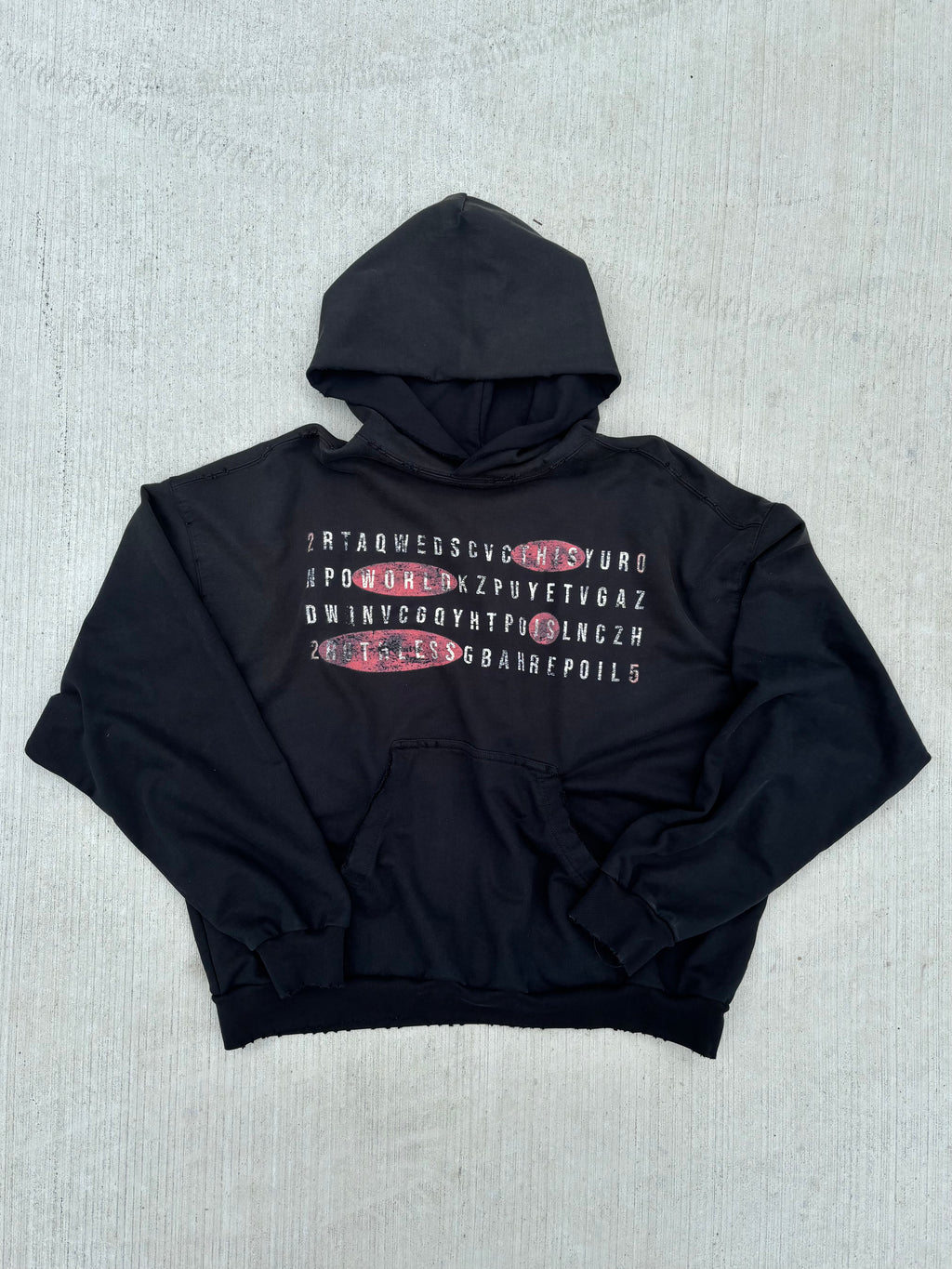 'LOST LETTERS' DISTRESSED HOODIE